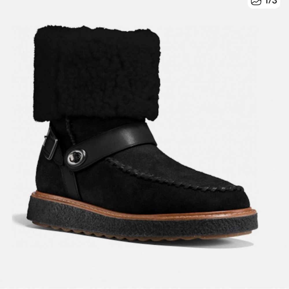 Coach G1433 Moto Shearling Turnlock Harness Winter Boot SIZE 7,5